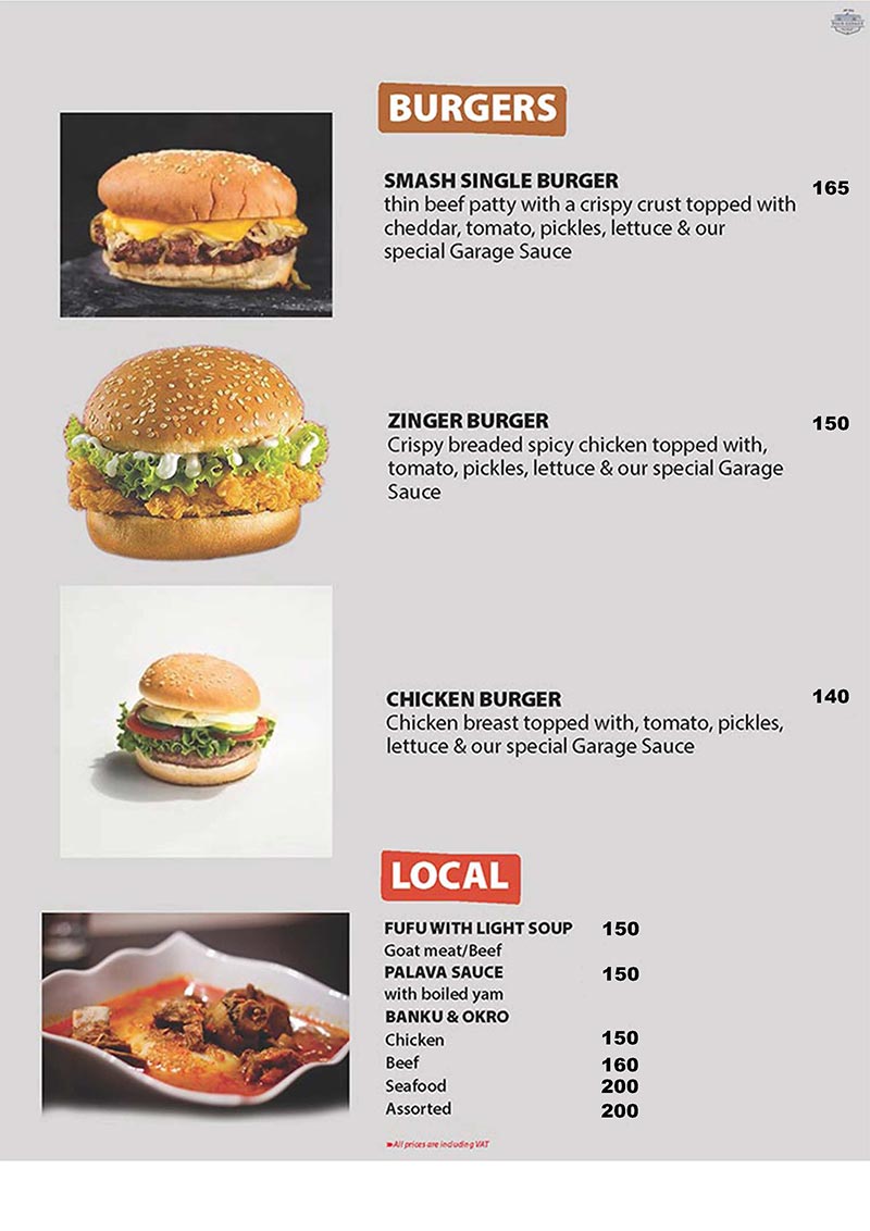 Food Garage Menu